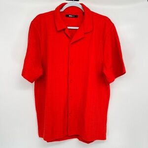 NovaMen Dean Textured Short Sleeve Button Up Men’s Medium Red